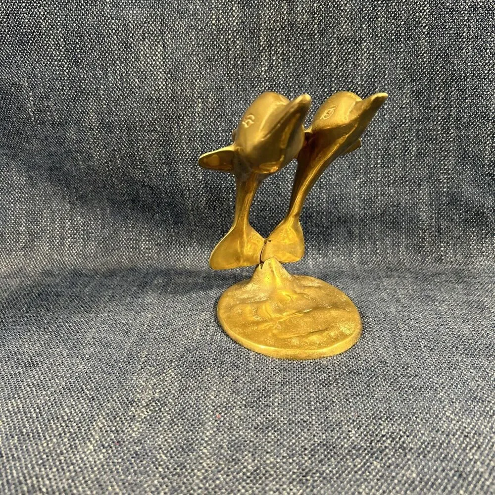 VTG brass dolphin pair leaping figure sculpture paperweight 5.5”